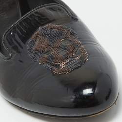Pre Owned Alexander McQueen Black Patent Leather Sequin Skull Smoking Slippers Size 39