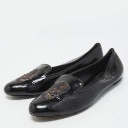 Pre Owned Alexander McQueen Black Patent Leather Sequin Skull Smoking Slippers Size 39