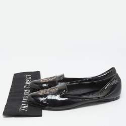 Pre Owned Alexander McQueen Black Patent Leather Sequin Skull Smoking Slippers Size 39
