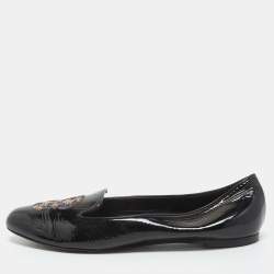 Pre Owned Alexander McQueen Black Patent Leather Sequin Skull Smoking Slippers Size 39