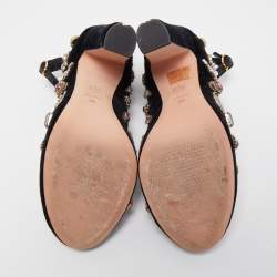 Pre Owned Alexander McQueen Black Velvet Crystal Embellished Ankle Cuff Pumps Size 38