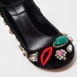 Pre Owned Alexander McQueen Black Velvet Crystal Embellished Ankle Cuff Pumps Size 38