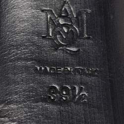 Pre Owned Alexander McQueen Silver Leather Studded Platform Ankle-Strap Sandals Size 39.5