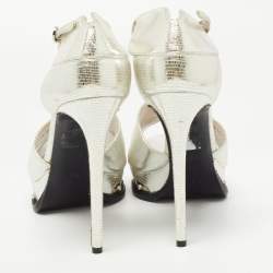 Pre Owned Alexander McQueen Silver Leather Studded Platform Ankle-Strap Sandals Size 39.5