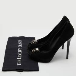 Pre Owned Alexander McQueen Black Suede Skull Peep Toe Pumps Size 38.5