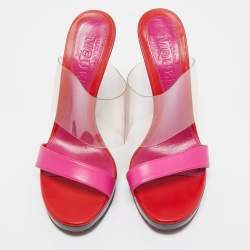 Alexander McQueen Multicolor Leather and PVC Bold Plexi Heel Peep Toe Wedge Sandals Size 40