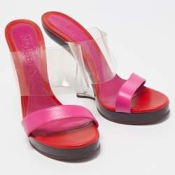 Alexander McQueen Multicolor Leather and PVC Bold Plexi Heel Peep Toe Wedge Sandals Size 40