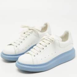 Pre Owned Alexander McQueen White/Blue Leather Oversized Sneakers Size 38