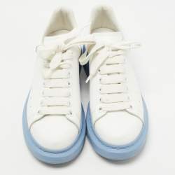Pre Owned Alexander McQueen White/Blue Leather Oversized Sneakers Size 38