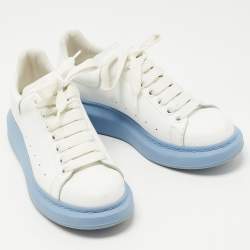 Pre Owned Alexander McQueen White/Blue Leather Oversized Sneakers Size 38