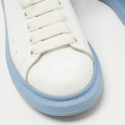 Pre Owned Alexander McQueen White/Blue Leather Oversized Sneakers Size 38