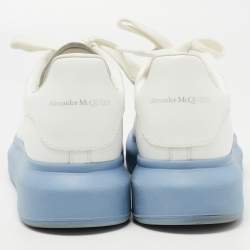 Pre Owned Alexander McQueen White/Blue Leather Oversized Sneakers Size 38