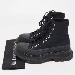 Pre Owned Alexander McQueen Black Canvas Tread Slick High Top Sneakers Size 37