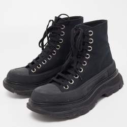 Pre Owned Alexander McQueen Black Canvas Tread Slick High Top Sneakers Size 37