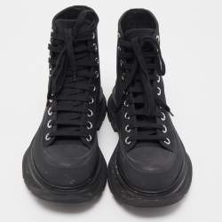 Pre Owned Alexander McQueen Black Canvas Tread Slick High Top Sneakers Size 37