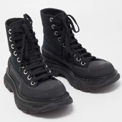 Pre Owned Alexander McQueen Black Canvas Tread Slick High Top Sneakers Size 37