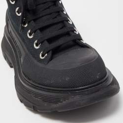 Pre Owned Alexander McQueen Black Canvas Tread Slick High Top Sneakers Size 37