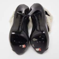 Pre Owned Alexander McQueen Black Leather and Fur Ankle Boots Size 36