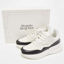 Pre Owned Alexander McQueen White/Black Leather and Mesh Oversized Runner Sneakers Size 37.5