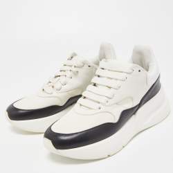 Pre Owned Alexander McQueen White/Black Leather and Mesh Oversized Runner Sneakers Size 37.5