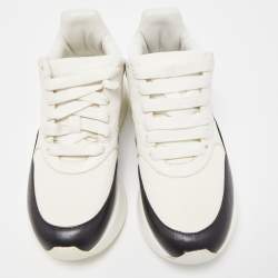 Pre Owned Alexander McQueen White/Black Leather and Mesh Oversized Runner Sneakers Size 37.5