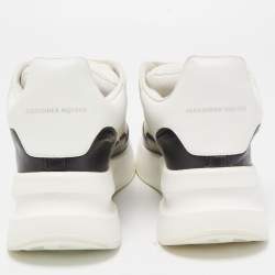 Pre Owned Alexander McQueen White/Black Leather and Mesh Oversized Runner Sneakers Size 37.5