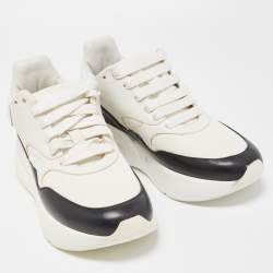 Pre Owned Alexander McQueen White/Black Leather and Mesh Oversized Runner Sneakers Size 37.5