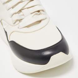 Pre Owned Alexander McQueen White/Black Leather and Mesh Oversized Runner Sneakers Size 37.5