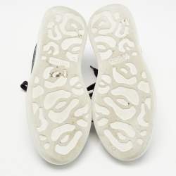 Pre Owned Alexander McQueen Metallic Grey/Black Laminated Suede and Leather Oversized Sneakers Size 40