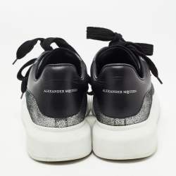 Pre Owned Alexander McQueen Metallic Grey/Black Laminated Suede and Leather Oversized Sneakers Size 40