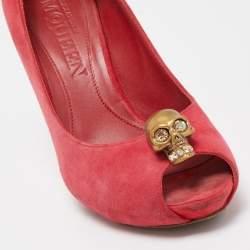 Alexander McQueen Red Suede Skull Peep Toe Pumps Size 37