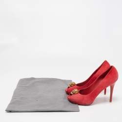 Alexander McQueen Red Suede Skull Peep Toe Pumps Size 37