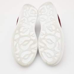 Pre Owned Alexander McQueen Burgundy Velvet and Karung Leather Oversized Low Top Sneakers Size 38.5