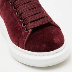 Pre Owned Alexander McQueen Burgundy Velvet and Karung Leather Oversized Low Top Sneakers Size 38.5