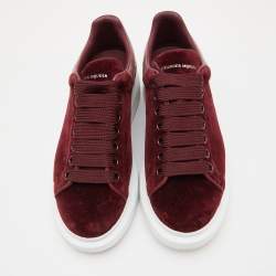 Pre Owned Alexander McQueen Burgundy Velvet and Karung Leather Oversized Low Top Sneakers Size 38.5