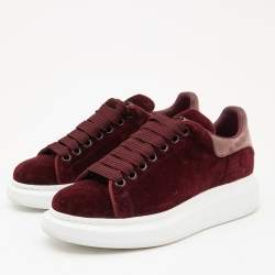 Pre Owned Alexander McQueen Burgundy Velvet and Karung Leather Oversized Low Top Sneakers Size 38.5