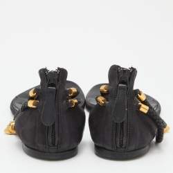 Alexander McQueen Black Leather Skull Embellished Thong Flat Sandals Size 39