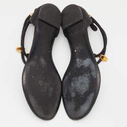 Alexander McQueen Black Leather Skull Embellished Thong Flat Sandals Size 39