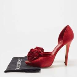 Alexander McQueen Red Laminated Suede Floral Applique D'orsay Pumps Size 38.5