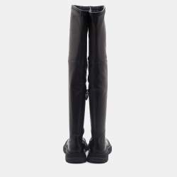 Pre Owned Alexander McQueen Black Leather Over The Knee Boots Size 38.5