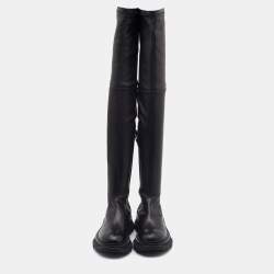 Pre Owned Alexander McQueen Black Leather Over The Knee Boots Size 38.5