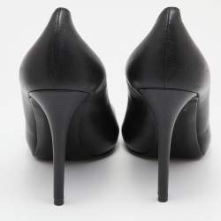 Pre Owned Alexander McQueen Black Leather Crystal Embellished Skull Peep Toe Pumps Size 37.5