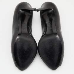 Pre Owned Alexander McQueen Black Leather Crystal Embellished Skull Peep Toe Pumps Size 37.5