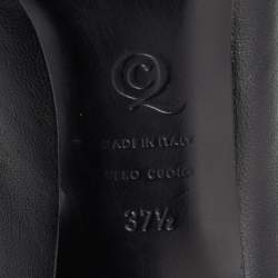 Pre Owned Alexander McQueen Black Leather Crystal Embellished Skull Peep Toe Pumps Size 37.5