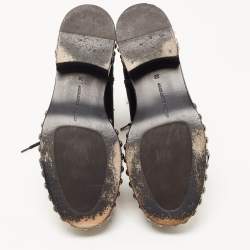 Pre Owned Alexander McQueen Black Studded Leather Cap Toe Ankle Boots Size 38