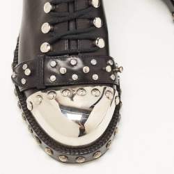 Pre Owned Alexander McQueen Black Studded Leather Cap Toe Ankle Boots Size 38