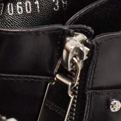 Pre Owned Alexander McQueen Black Studded Leather Cap Toe Ankle Boots Size 38