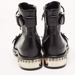 Pre Owned Alexander McQueen Black Studded Leather Cap Toe Ankle Boots Size 38