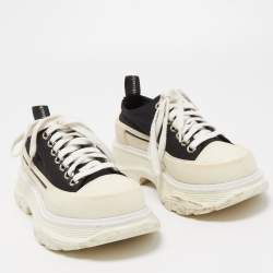 Pre Owned Alexander McQueen Black / White Canvas Tread Slick Low Top Sneakers Size 35