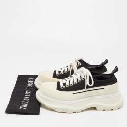 Pre Owned Alexander McQueen Black / White Canvas Tread Slick Low Top Sneakers Size 35